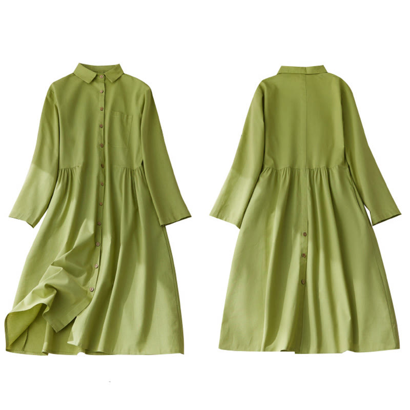 Buddha Stones – Lässiges, schlichtes Midikleid aus Baumwolle mit Knöpfen und Taschen - image 10