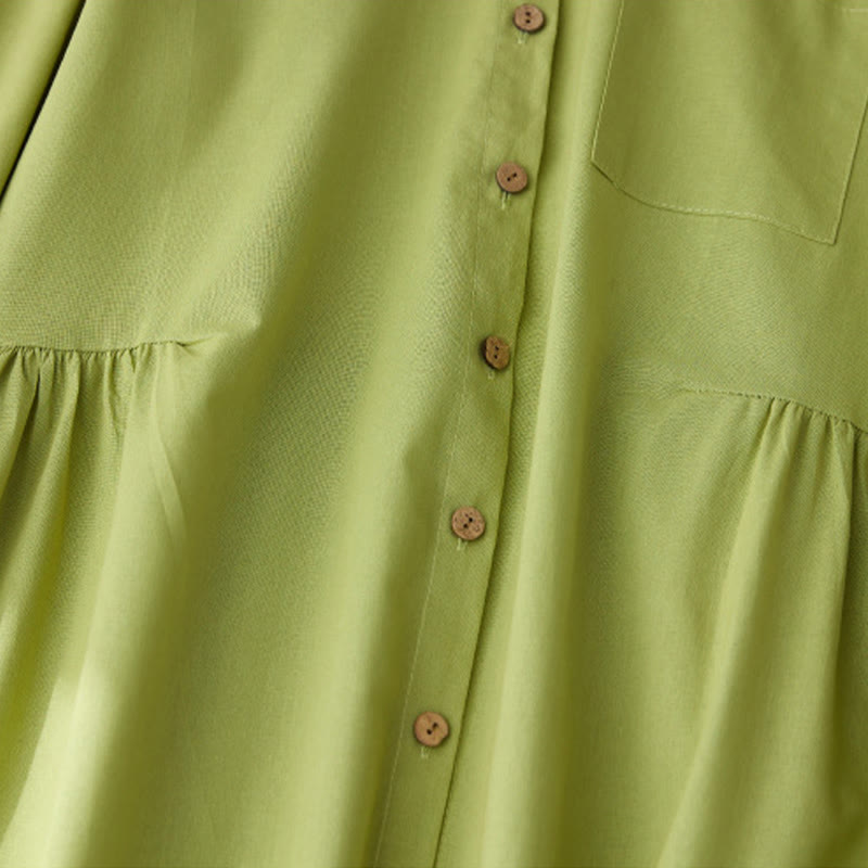 Buddha Stones – Lässiges, schlichtes Midikleid aus Baumwolle mit Knöpfen und Taschen - image 3
