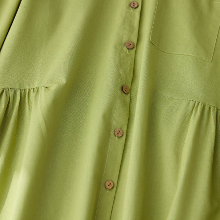 Buddha Stones – Lässiges, schlichtes Midikleid aus Baumwolle mit Knöpfen und Taschen - image 3