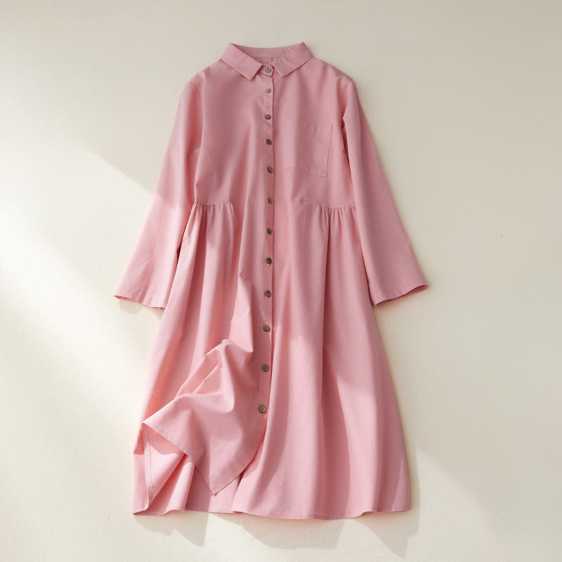 Buddha Stones – Lässiges, schlichtes Midikleid aus Baumwolle mit Knöpfen und Taschen - Hellrosa - US8-10， UK/AU12-14，EU40-42 (2XL) - image 11