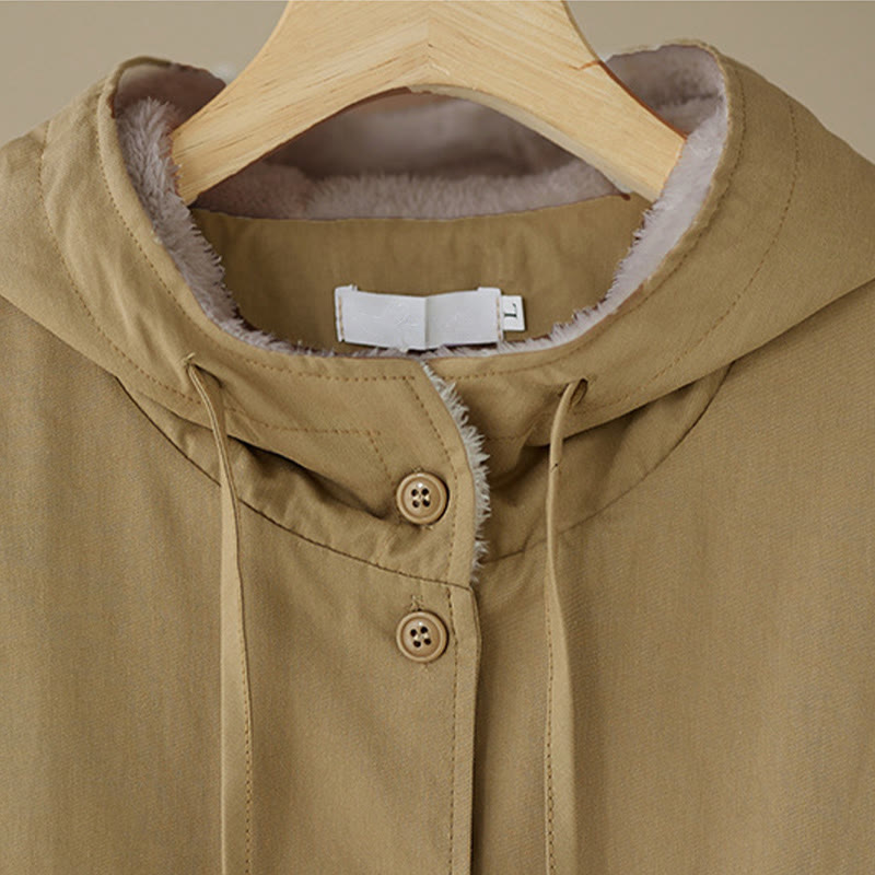 Buddha Stones Damen-Kapuzenpullover, einfarbig, langärmelig, Baumwolle, Thermo-Fleece-gefüttert, Jacke mit Taschen - image 2