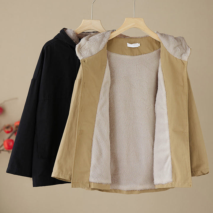 Buddha Stones Damen-Kapuzenpullover, einfarbig, langärmelig, Baumwolle, Thermo-Fleece-gefüttert, Jacke mit Taschen - image 13