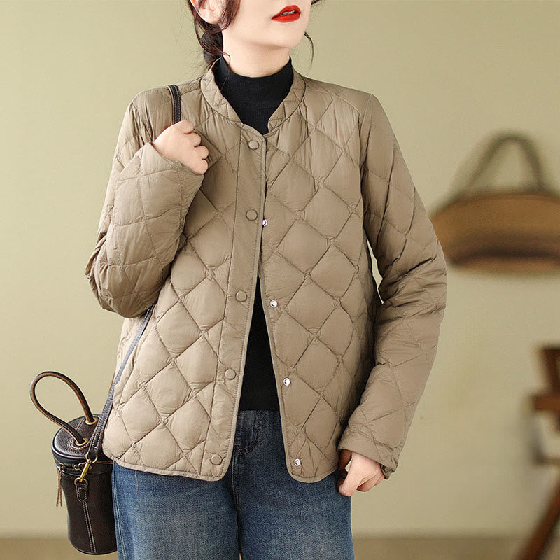 Buddha Stones Damen Herbst Langarm-Thermojacke aus Baumwolle mit Rautensteppung und Taschen - Bräunen - US8-10， UK/AU12-14，EU40-42 (2XL) - image 0