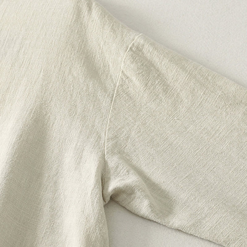 Buddha Stones Spring Diagonalverschluss Froschknöpfe Design Langarm-Midikleid aus Baumwolle - image 11