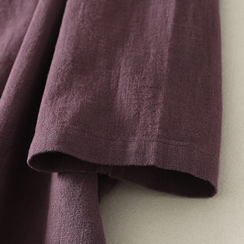 Buddha Stones Spring Diagonalverschluss Froschknöpfe Design Langarm-Midikleid aus Baumwolle - image 4