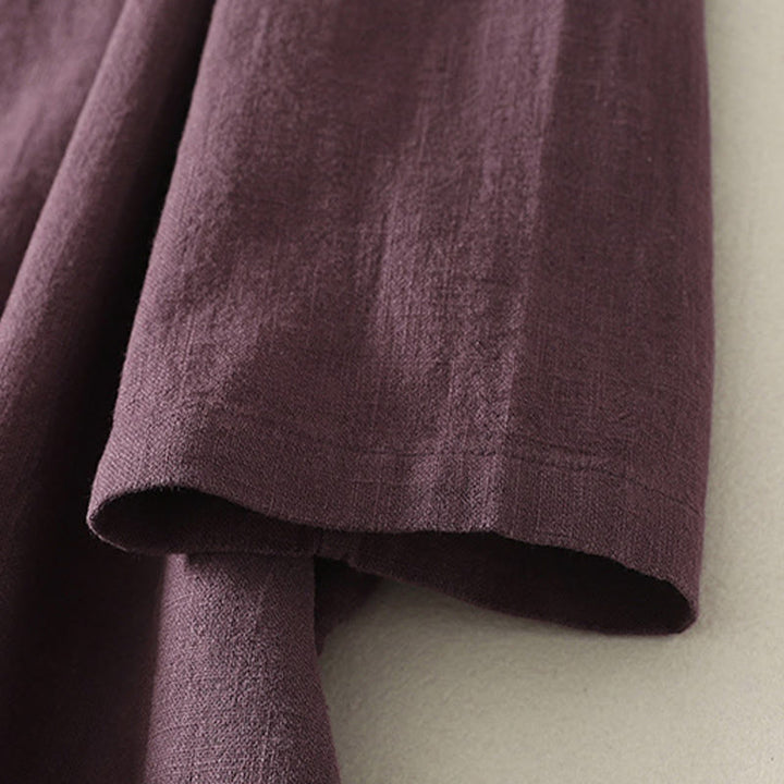 Buddha Stones Spring Diagonalverschluss Froschknöpfe Design Langarm-Midikleid aus Baumwolle - image 4