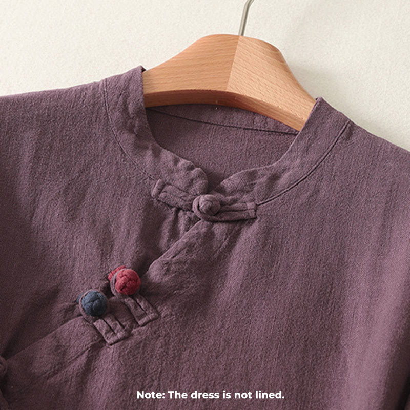 Buddha Stones Spring Diagonalverschluss Froschknöpfe Design Langarm-Midikleid aus Baumwolle - image 2