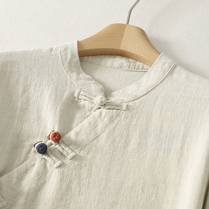 Buddha Stones Spring Diagonalverschluss Froschknöpfe Design Langarm-Midikleid aus Baumwolle - image 8