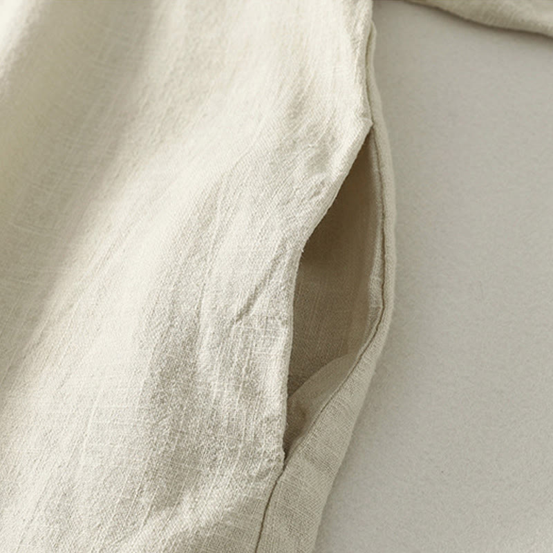 Buddha Stones Spring Diagonalverschluss Froschknöpfe Design Langarm-Midikleid aus Baumwolle - image 14