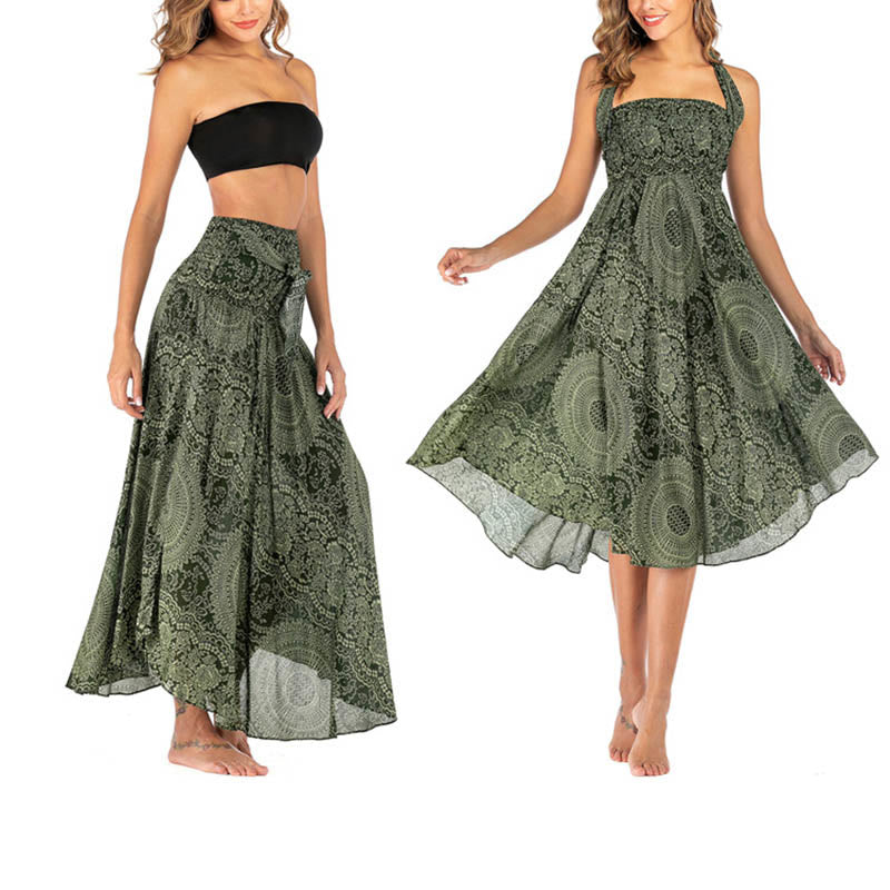 Buddha Stones Zwei Stil Tragen Boho Kompass Rose Blume Rock Kleid - Olivgrün - US4-12， UK/AU8-16，EU36-44 (F) - image 1