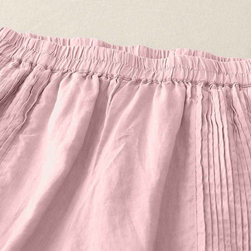 Buddha Stones Lässige, schlichte Tucker-Falten, elastische Damen-Polyesterhose mit weitem Bein und Taschen - image 4