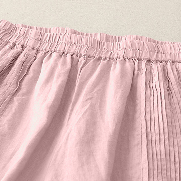 Buddha Stones Lässige, schlichte Tucker-Falten, elastische Damen-Polyesterhose mit weitem Bein und Taschen - image 4