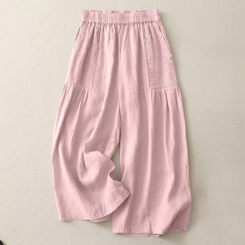 Buddha Stones Lässige, schlichte Tucker-Falten, elastische Damen-Polyesterhose mit weitem Bein und Taschen - MistyRose - US8-10， UK/AU12-14，EU40-42 (2XL) - image 1