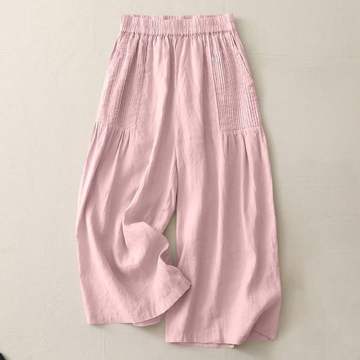 Buddha Stones Lässige, schlichte Tucker-Falten, elastische Damen-Polyesterhose mit weitem Bein und Taschen - MistyRose - US8-10， UK/AU12-14，EU40-42 (2XL) - image 1