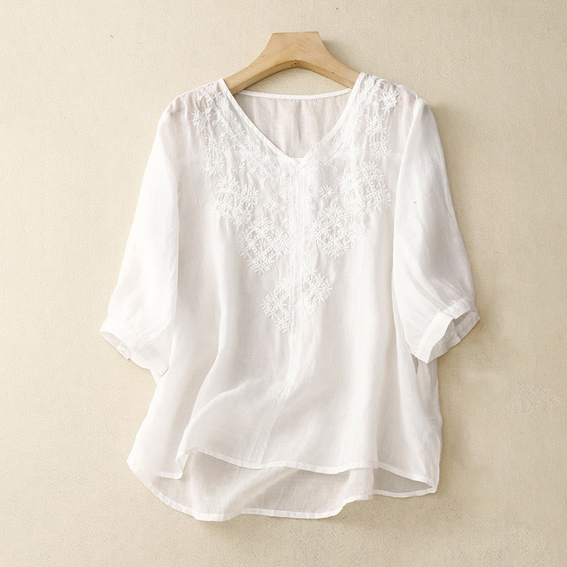 Damen-Halbarmshirt mit Buddha Stones -Motiv, V-Ausschnitt und Stickerei. - Weiß - US12, UK/AU16, EU44 (2XL) - image 15