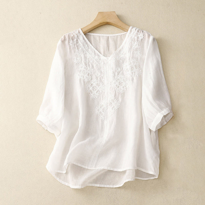 Damen-Halbarmshirt mit Buddha Stones -Motiv, V-Ausschnitt und Stickerei. - Weiß - US12, UK/AU16, EU44 (2XL) - image 15