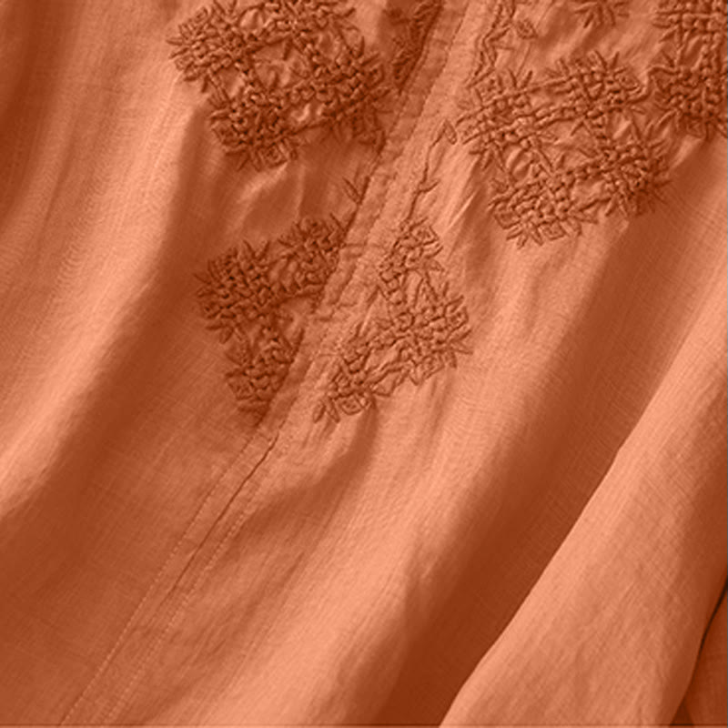 Buddha Stones V-Ausschnitt Linien Stickerei Damen Halbarm Shirt - image 7