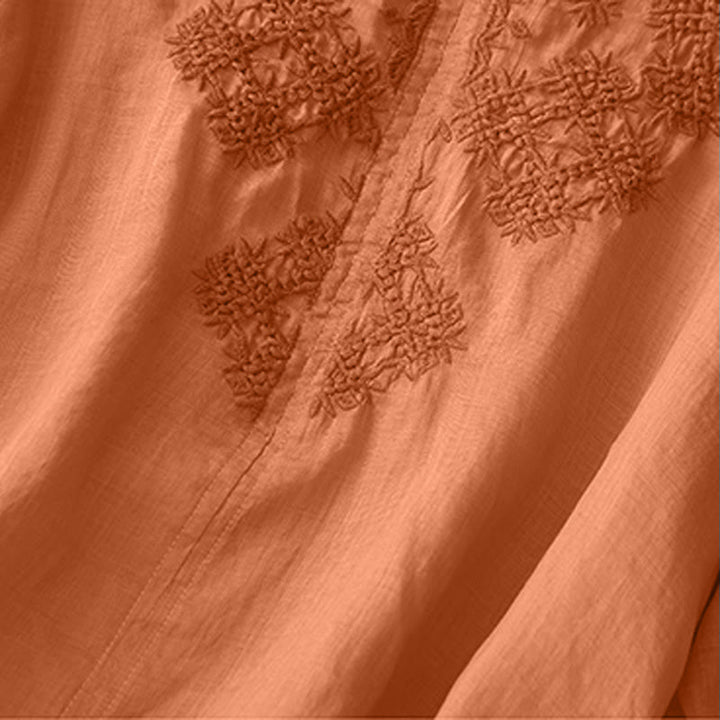 Buddha Stones V-Ausschnitt Linien Stickerei Damen Halbarm Shirt - image 7