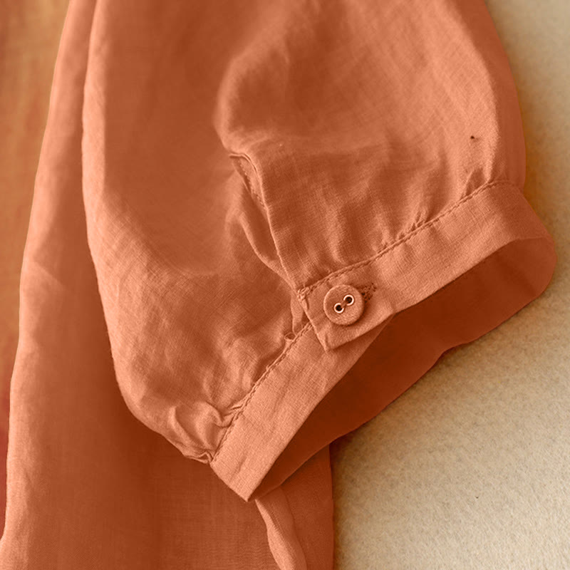 Buddha Stones V-Ausschnitt Linien Stickerei Damen Halbarm Shirt - image 9