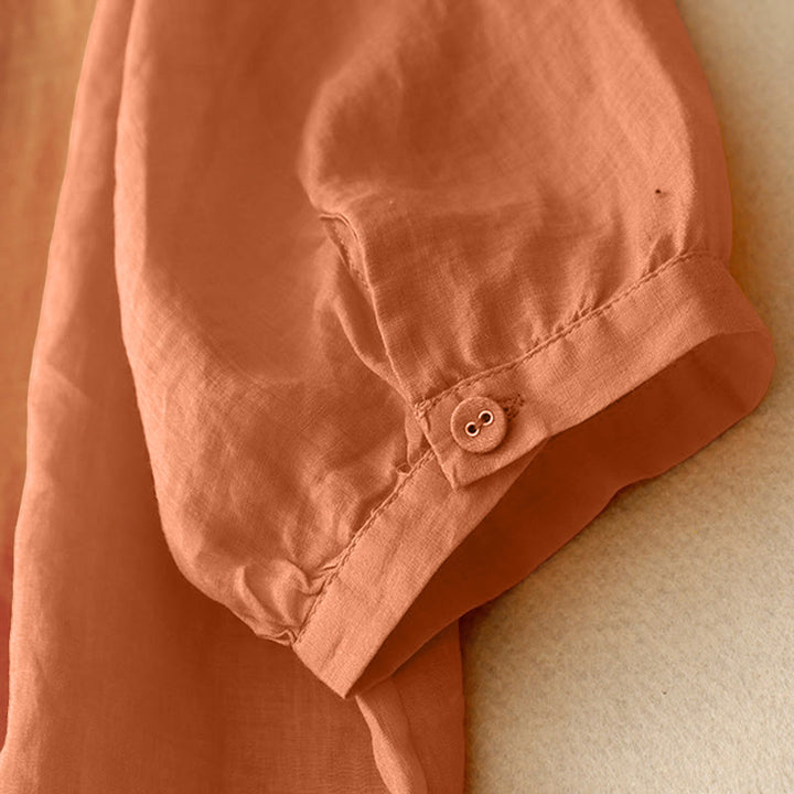 Buddha Stones V-Ausschnitt Linien Stickerei Damen Halbarm Shirt - image 9