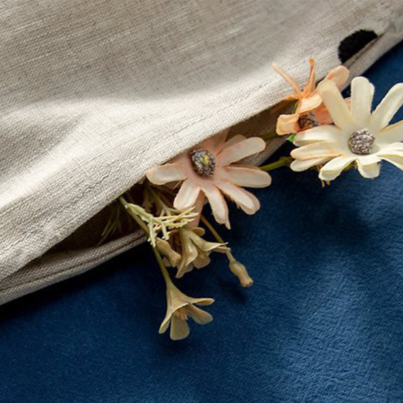 Buddha Stones Lässiges Damen-Midikleid mit Punktmuster, kurzen Ärmeln, Schnürung, Baumwolle und Leinen, mit Taschen - image 10