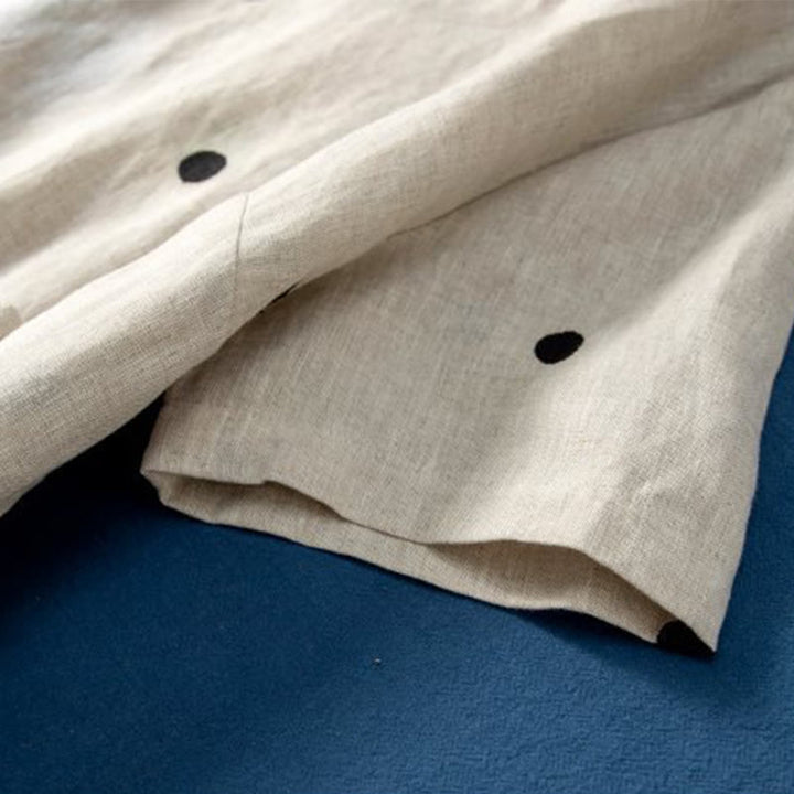 Buddha Stones Lässiges Damen-Midikleid mit Punktmuster, kurzen Ärmeln, Schnürung, Baumwolle und Leinen, mit Taschen - image 9