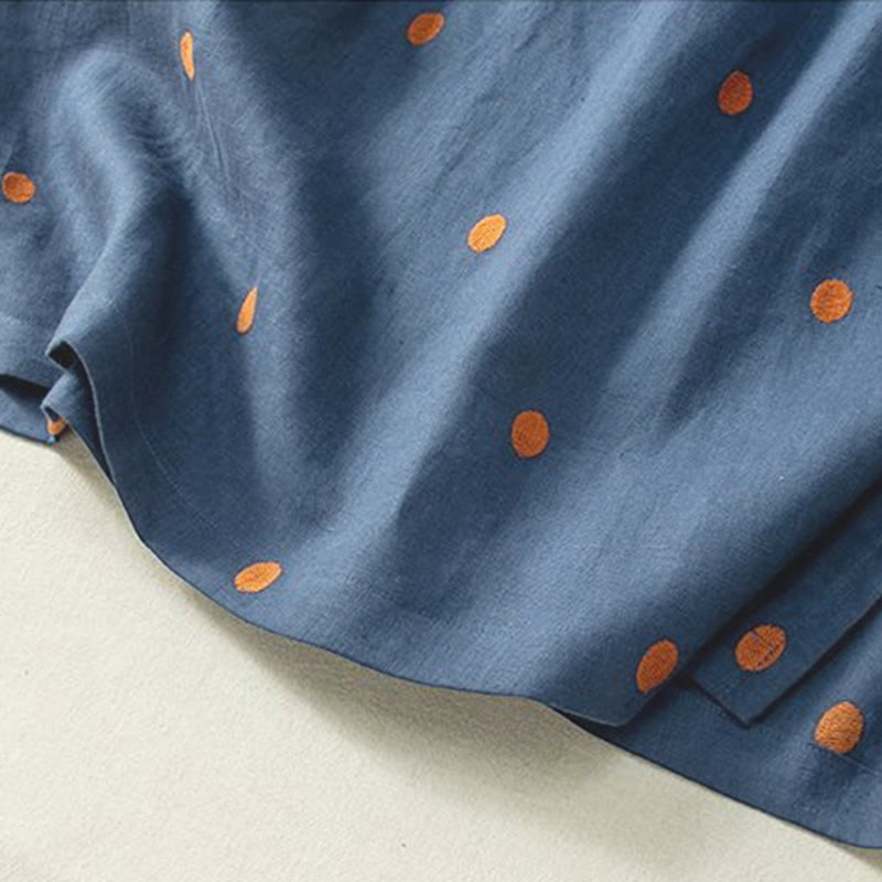 Buddha Stones Lässiges Damen-Midikleid mit Punktmuster, kurzen Ärmeln, Schnürung, Baumwolle und Leinen, mit Taschen - image 3