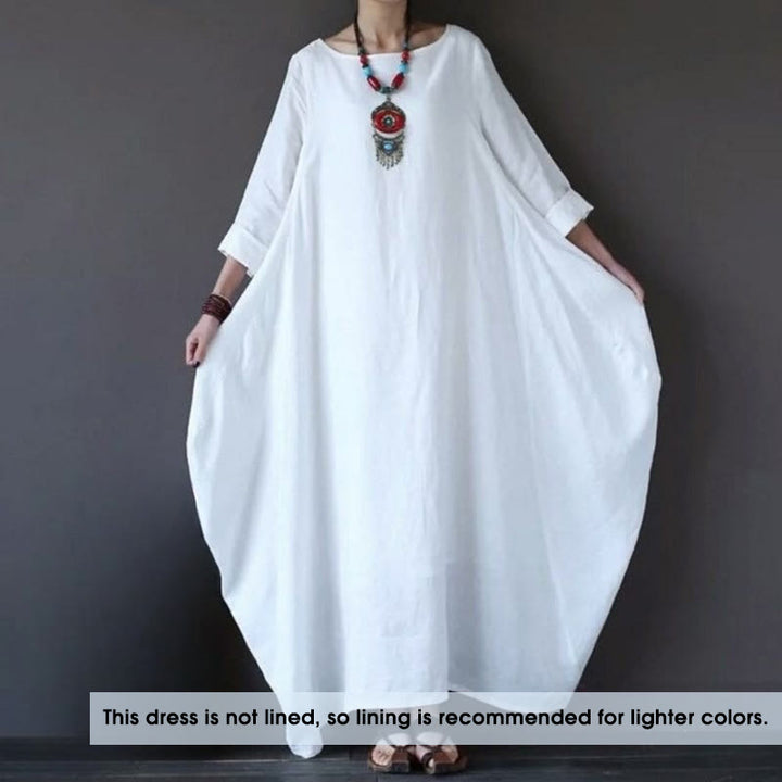 Buddha Stones Einfarbiges Maxikleid aus Baumwolle mit Dreiviertelärmeln für Damen - image 1