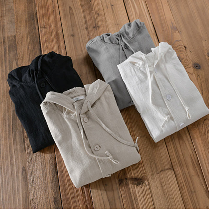 Buddha Stones Gerippter Saum Design Hoodie Langarm Herren Baumwolle Leinen Jacke Hemd Mit Taschen - image 20