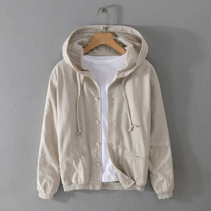 Buddha Stones Gerippter Saum Design Hoodie Langarm Herren Baumwolle Leinen Jacke Hemd Mit Taschen - Beige - US/ UK/AU42，EU52 (3XL) - image 5