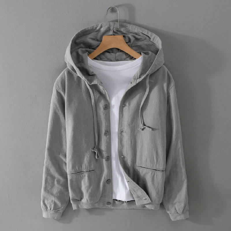 Buddha Stones Gerippter Saum Design Hoodie Langarm Herren Baumwolle Leinen Jacke Hemd Mit Taschen - Dunkelgrau - US/ UK/AU42，EU52 (3XL) - image 0