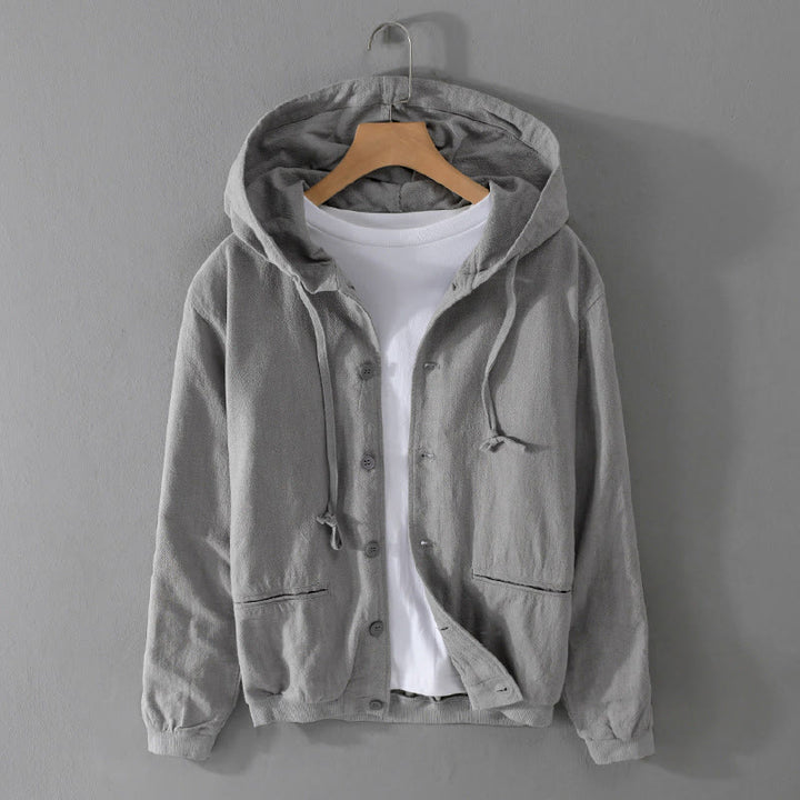 Buddha Stones Gerippter Saum Design Hoodie Langarm Herren Baumwolle Leinen Jacke Hemd Mit Taschen - Dunkelgrau - US/ UK/AU42，EU52 (3XL) - image 0
