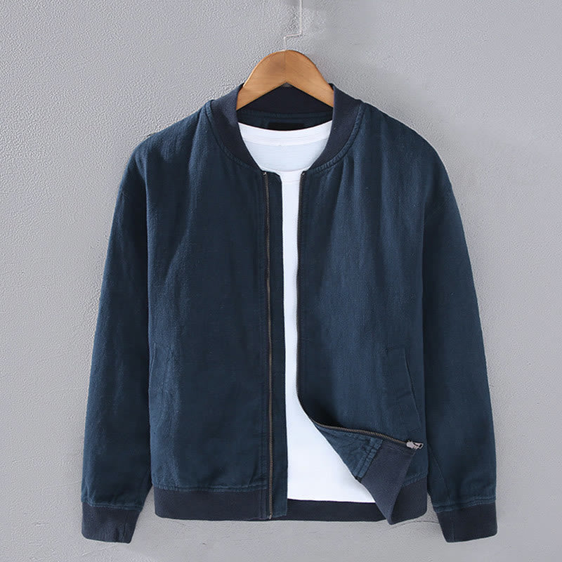 Buddha Stones Winter-Reißverschluss-Design, Stehkragen, Herren-Langarmjacke aus Baumwolle und Leinen mit Taschen - Marine - US/ UK/AU42, EU52 (3XL) - image 1