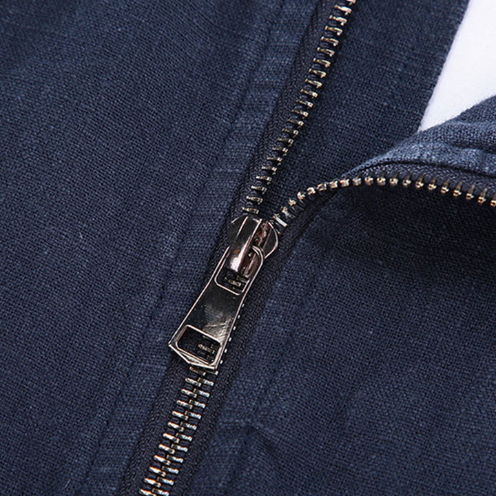 Buddha Stones Winter-Reißverschluss-Design, Stehkragen, Herren-Langarmjacke aus Baumwolle und Leinen mit Taschen - image 5