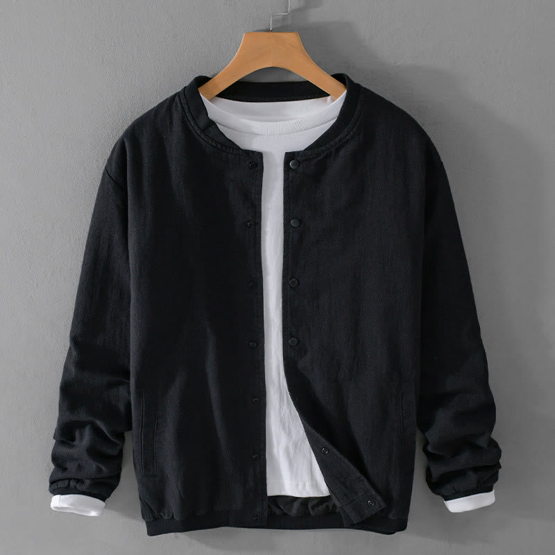 Buddha Stones Herren-Langarmhemd aus Baumwolle und Leinen mit geripptem Saum und Taschen  - Schwarz - US/ UK/AU42，EU52 (3XL) - image 14