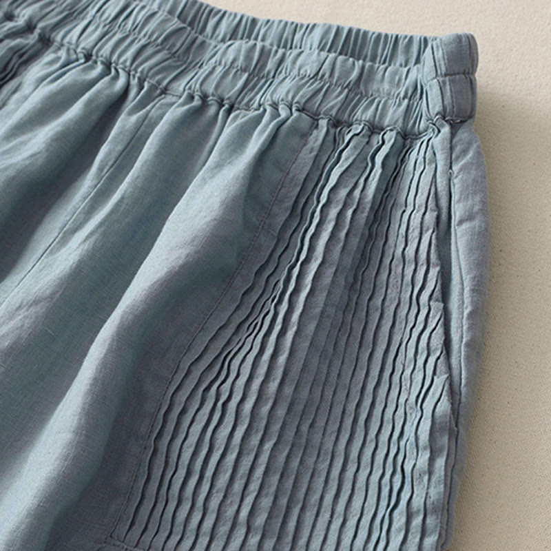 Buddha Stones Lässige, schlichte Tucker-Falten, elastische Damen-Polyesterhose mit weitem Bein und Taschen - image 18