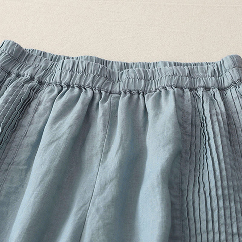 Buddha Stones Lässige, schlichte Tucker-Falten, elastische Damen-Polyesterhose mit weitem Bein und Taschen - image 20