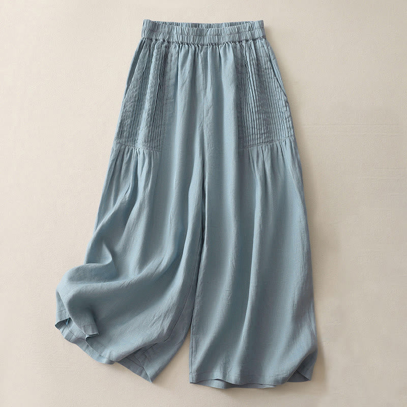 Buddha Stones Lässige, schlichte Tucker-Falten, elastische Damen-Polyesterhose mit weitem Bein und Taschen - Hellblau - US 8-10, UK/AU 12-14, EU 40-42 (2XL) - image 16