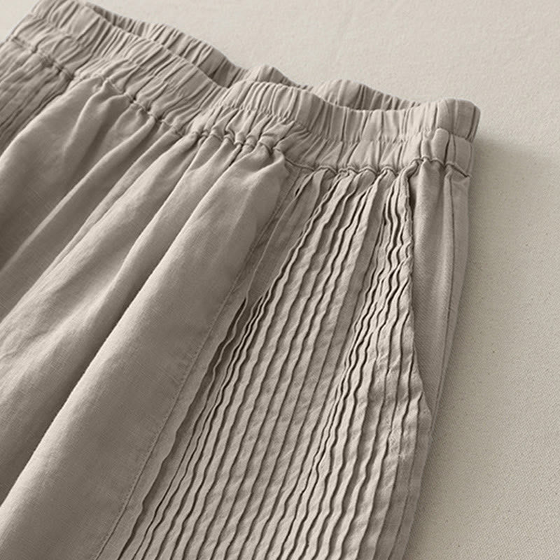 Buddha Stones Lässige, schlichte Tucker-Falten, elastische Damen-Polyesterhose mit weitem Bein und Taschen - image 14
