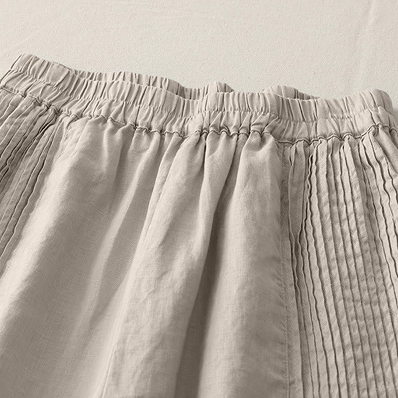 Buddha Stones Lässige, schlichte Tucker-Falten, elastische Damen-Polyesterhose mit weitem Bein und Taschen - image 14