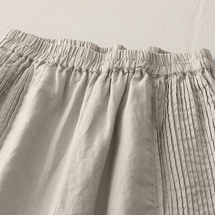 Buddha Stones Lässige, schlichte Tucker-Falten, elastische Damen-Polyesterhose mit weitem Bein und Taschen - image 14