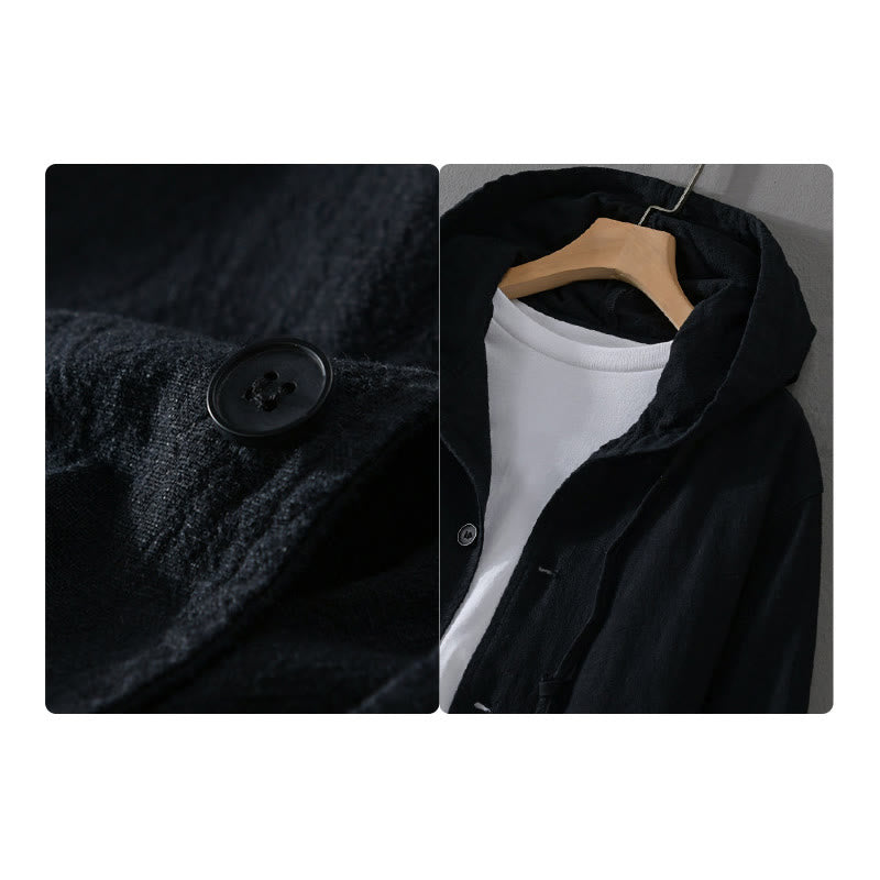 Buddha Stones Gerippter Saum Design Hoodie Langarm Herren Baumwolle Leinen Jacke Hemd Mit Taschen - image 13