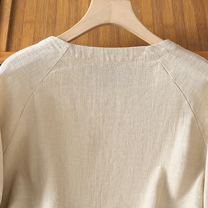 Buddha Stones Lässiges, schlichtes Langarm-Damenhemd aus Baumwolle und Polyester - image 3