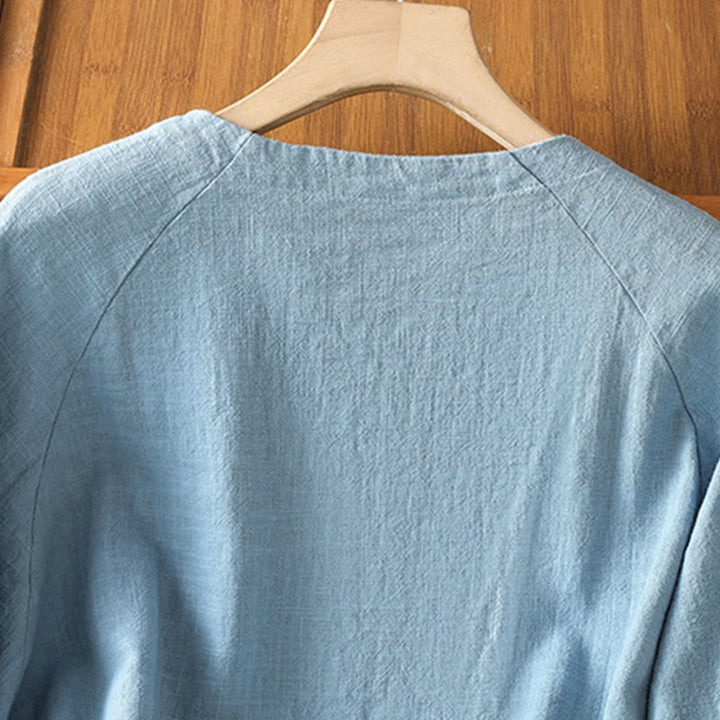 Buddha Stones Lässiges, schlichtes Langarm-Damenhemd aus Baumwolle und Polyester - image 12