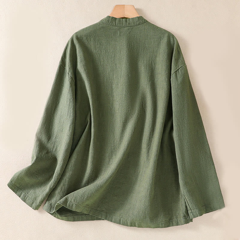 Buddha Stones Lässiges Damen-Langarmshirt mit Knöpfen und Rundhalsausschnitt aus Baumwolle mit Taschen - image 1