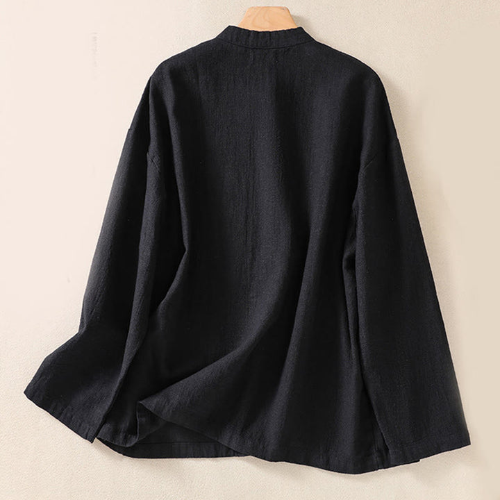 Buddha Stones Casual Button Crew Neck Damen Langarmshirt mit Taschen - image 10