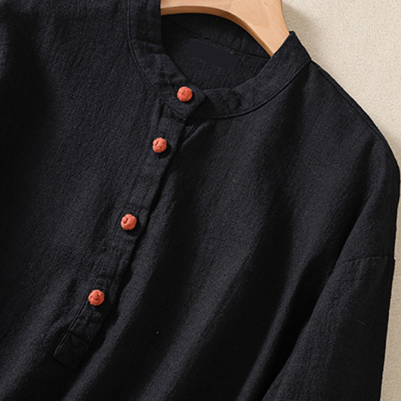 Buddha Stones Casual Button Crew Neck Damen Langarmshirt mit Taschen - image 12