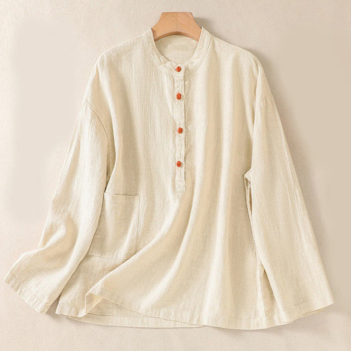 Buddha Stones Lässiges Damen-Langarmshirt mit Knöpfen und Rundhalsausschnitt aus Baumwolle mit Taschen - Maisseide - US14， UK/AU18，EU46 (2XL) - image 16