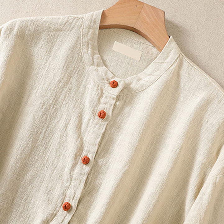 Buddha Stones Casual Button Crew Neck Damen Langarmshirt mit Taschen - image 23