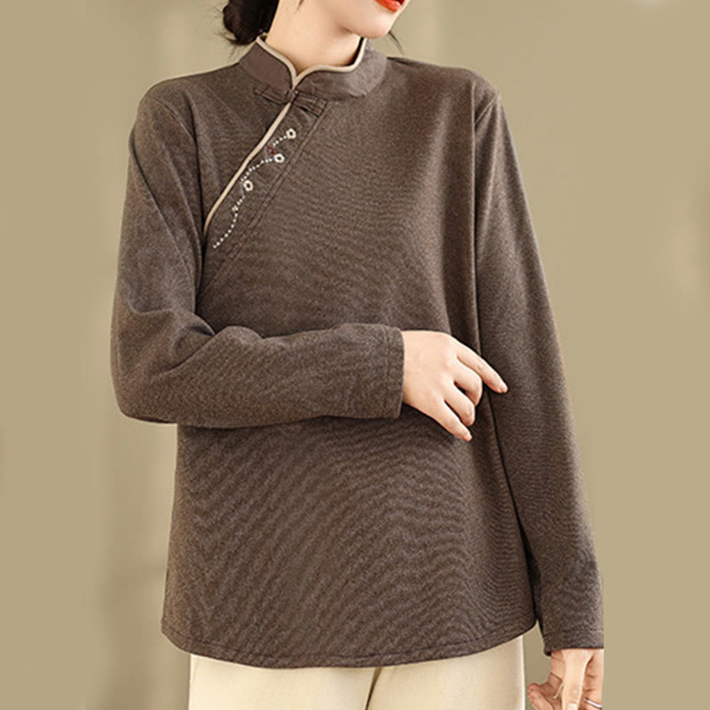Buddha Stones Froschknopf Baumwolle Damen Langarmshirt - image 4